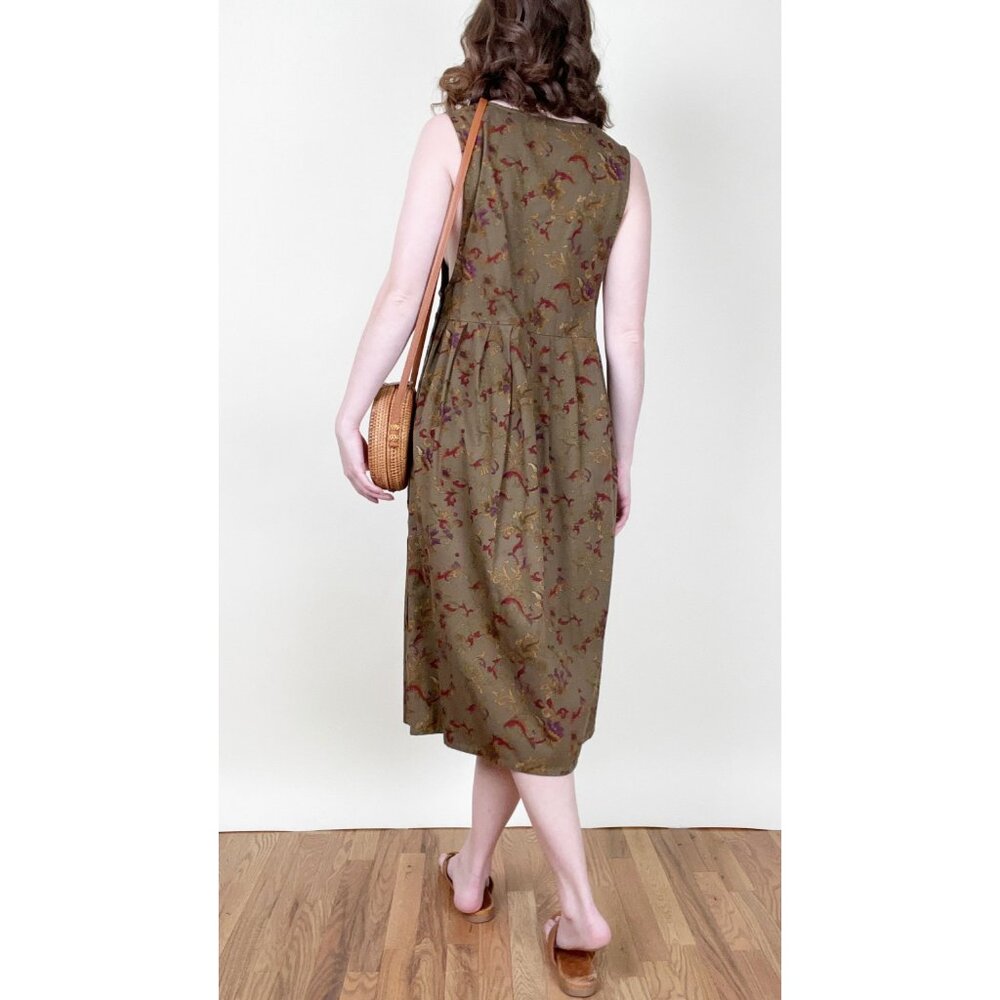 Vintage Floral Pinafore Midi Maxi Dress Pleated Relaxed Fit Whimsigoth Rustic - Picture 4 of 8